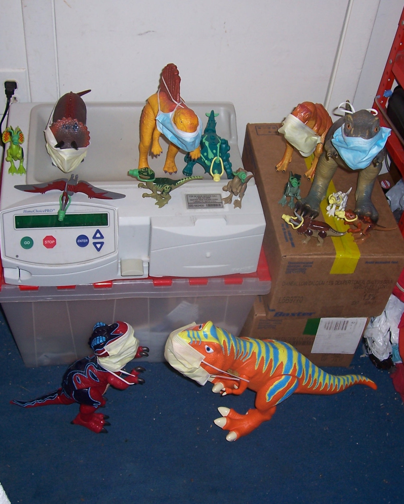 MASKED DINOS ON MY DIALYSIS MACHINE