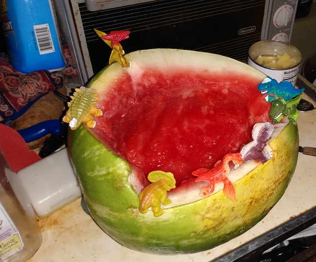 DINOSAUR SWIMMING IN A WATERMELON