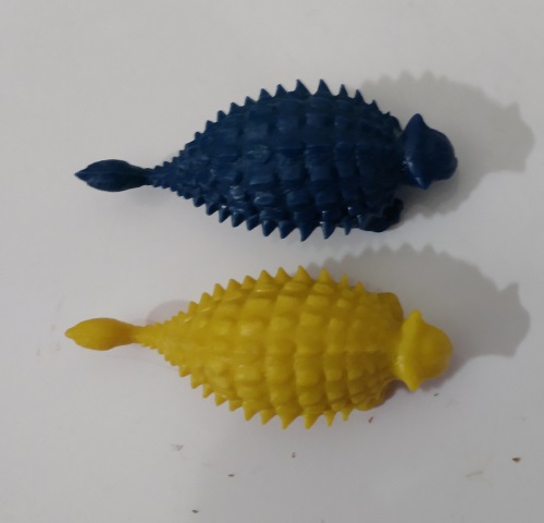 MARX YELLOW AND BLUE REVISED MOLD ANKYLOSAURUS FIGURES