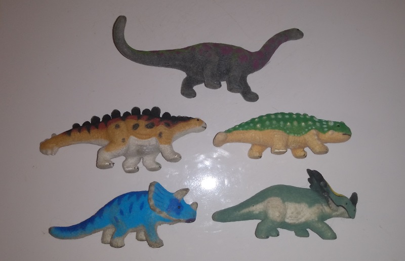 FIVE FLOCKED PREHISTORIC PLANT EATERS