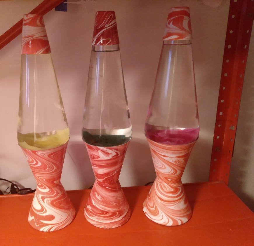 THREE RED SWIRL LAVA LAMPS