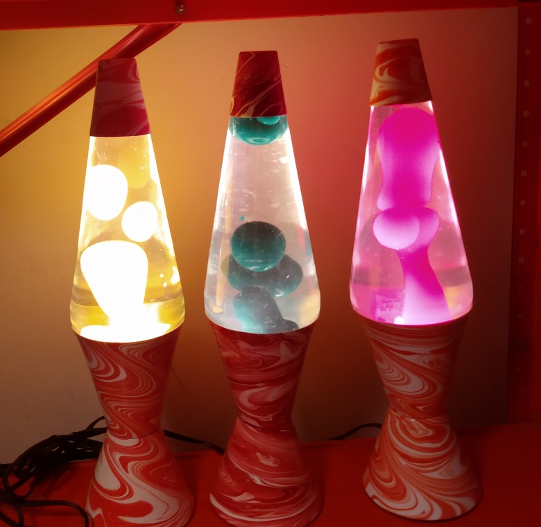 THREE RED SWIRL LAVA LAMPS