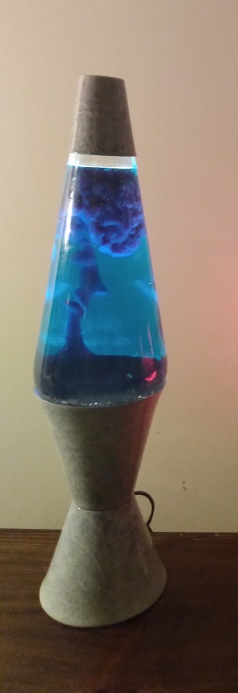 GRAY MARBLED LAVA LAMP WITH PURPLE LAVA IN BLUE LIQUID GLOBE