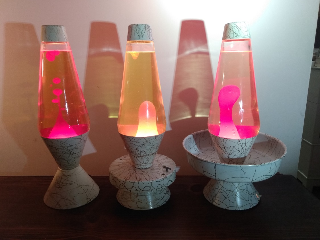THREE WHITE SQUIGGLE LAVA LAMPS