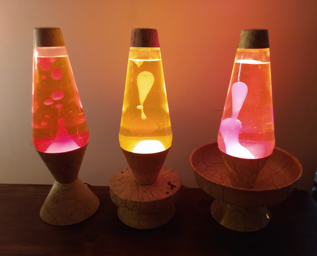 THREE WHITE SQUIGGLE LAVA LAMPS