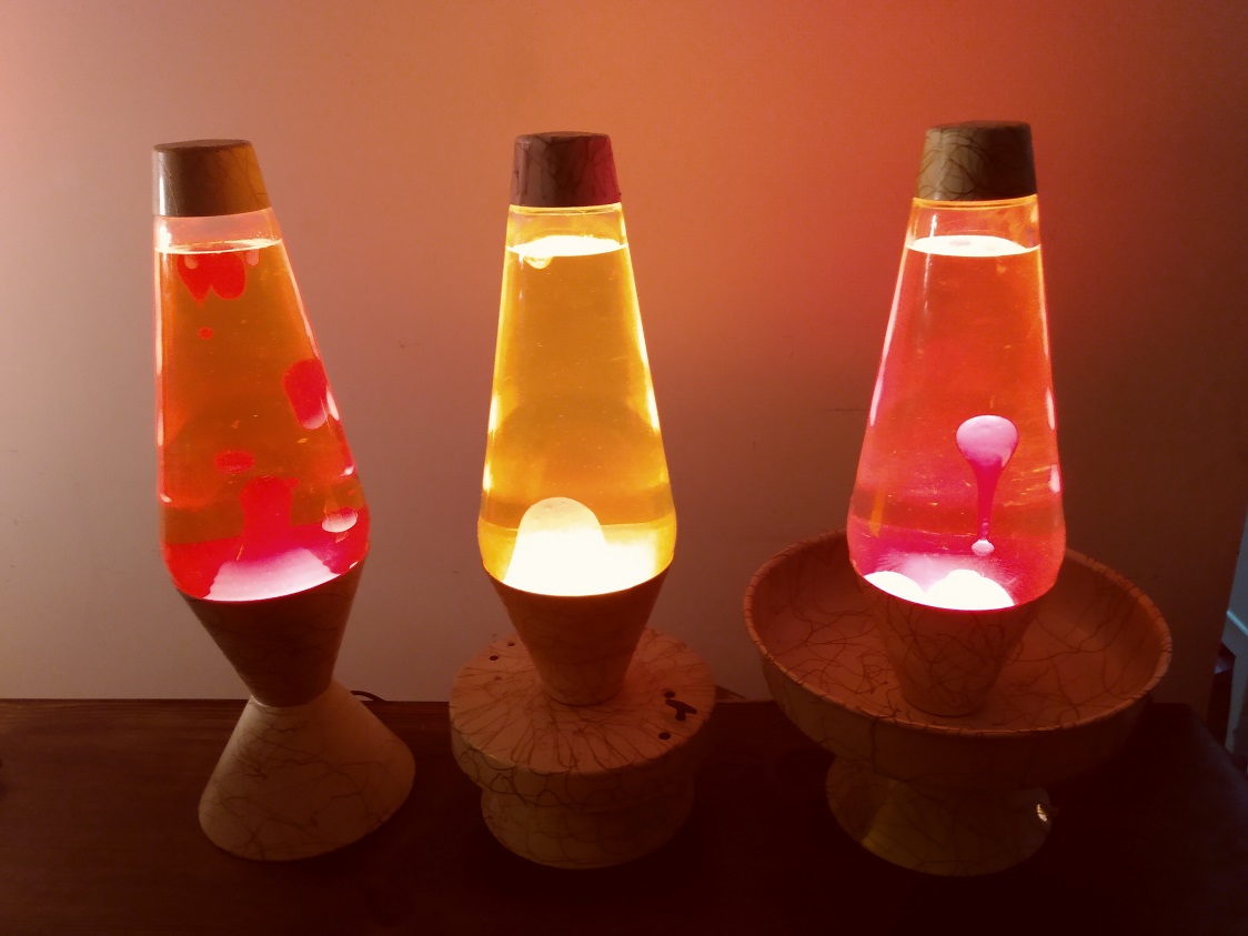THREE WHITE SQUIGGLE LAVA LAMPS