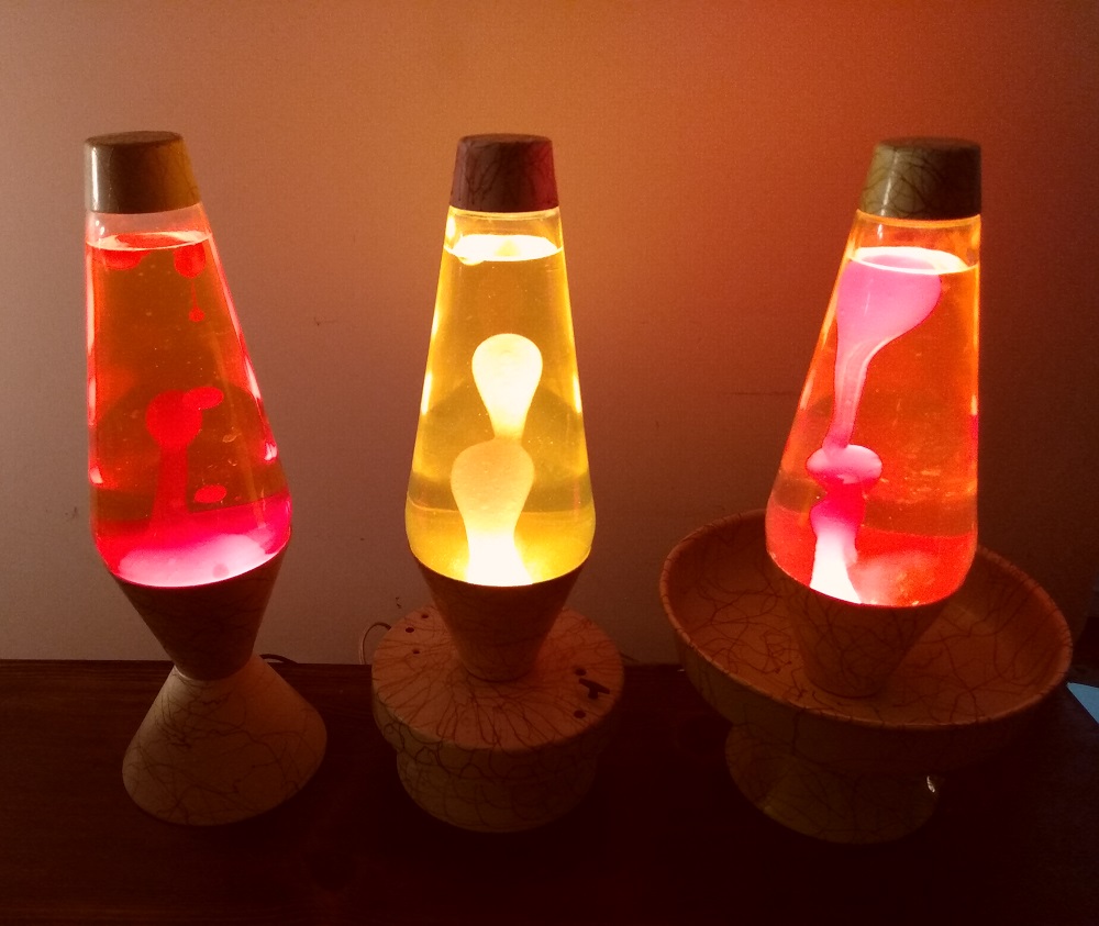THREE WHITE SQUIGGLE LAVA LAMPS