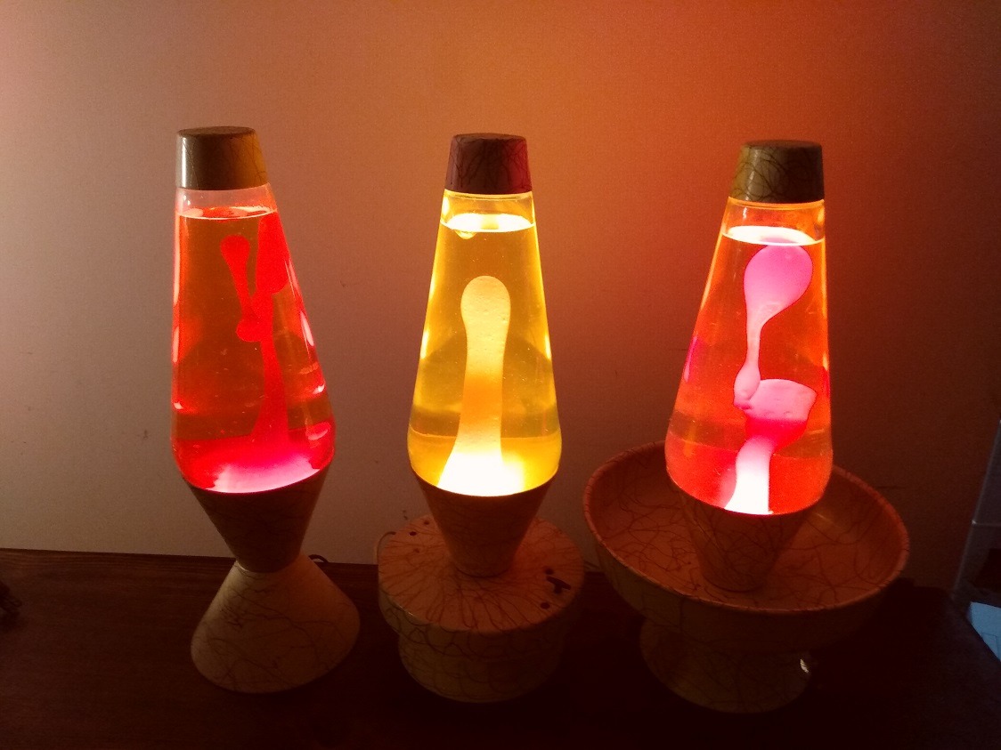 THREE WHITE SQUIGGLE LAVA LAMPS