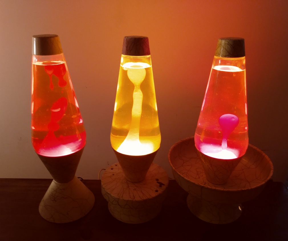 THREE WHITE SQUIGGLE LAVA LAMPS