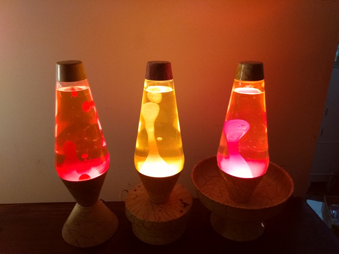 THREE WHITE SQUIGGLE LAVA LAMPS