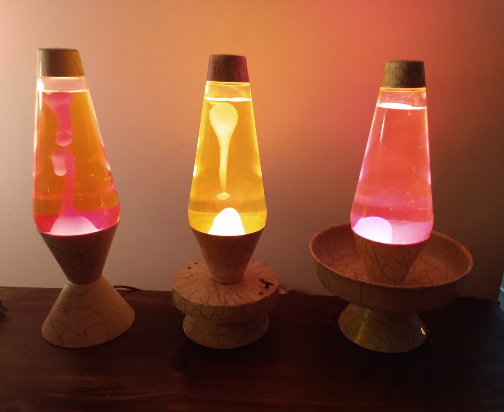 THREE WHITE SQUIGGLE LAVA LAMPS