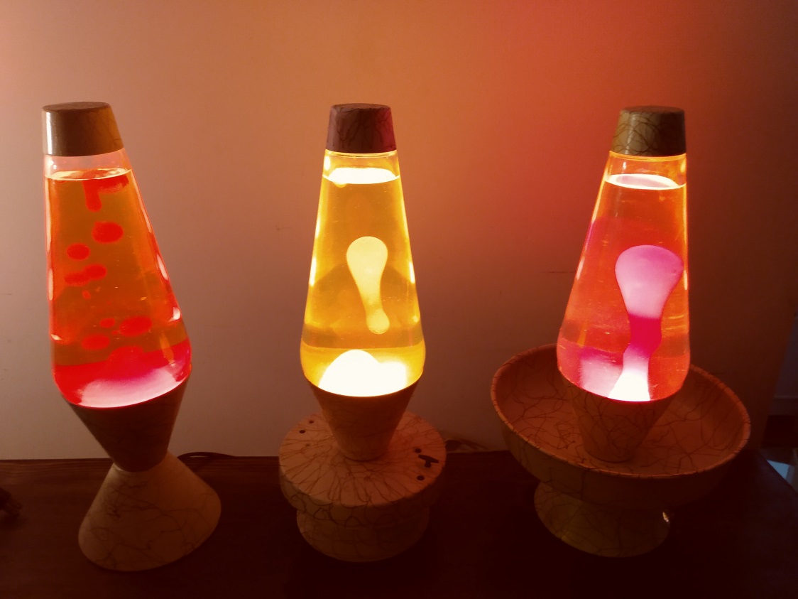 THREE WHITE SQUIGGLE LAVA LAMPS